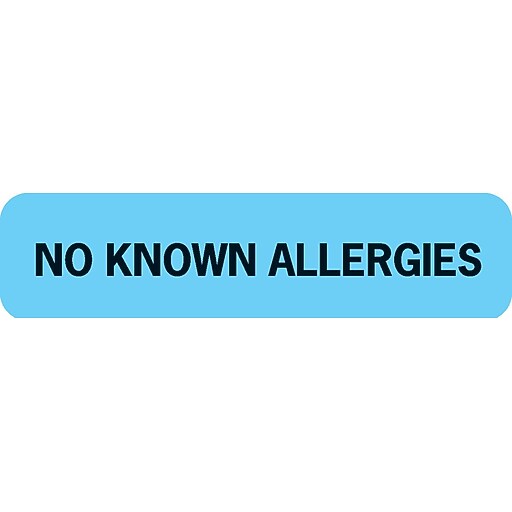 Allergy Warning Medical Labels; No Known Allergies, Light Blue, 5/16x1