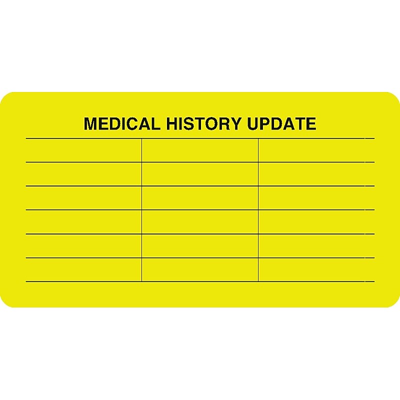 Chart Alert Medical Labels, Medical History Update, Fluorescent Chartreuse, 1-3/4x3-1/4", 500 Labels image 1