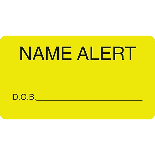 Chart Alert Medical Labels; Name Alert, Fluorescent Chartreuse, 13/4x3