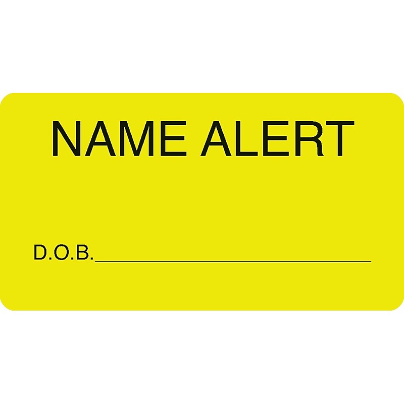 Chart Alert Medical Labels, Name Alert, Fluorescent Chartreuse, 1-3/4x3-1/4", 500 Labels image 1
