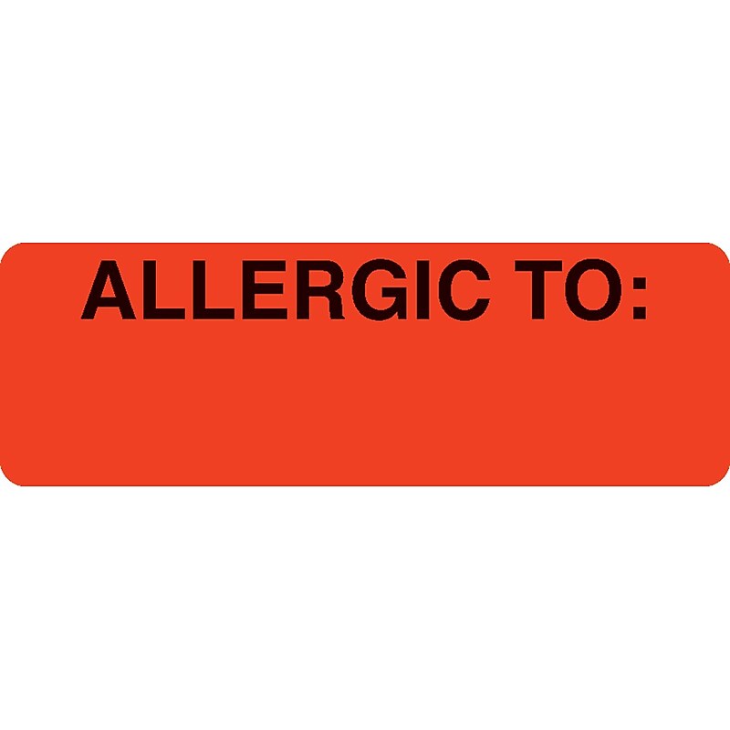 Allergy Warning Medical Labels, Allergic To:, Fluorescent Red, 1x3", 500 Labels image 1