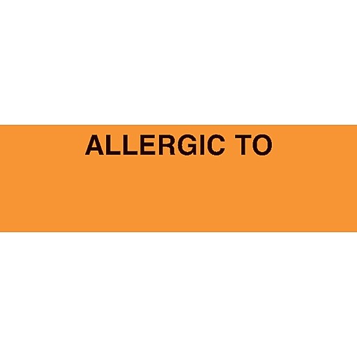Allergy Warning Medical Labels; Allergic To, Fluorescent Orange, 3/4x2