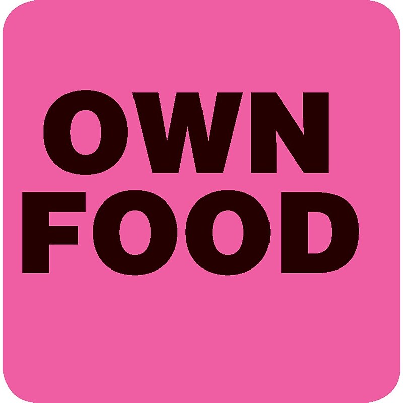 Small Shape Alert Pre-Printed Labels, Own Food, Fluorescent Pink, 1x1", 500 Labels image 1