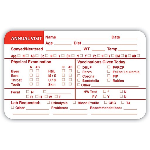 Veterinary Examination Medical Labels, Annual Visit, Red and White, 2.5