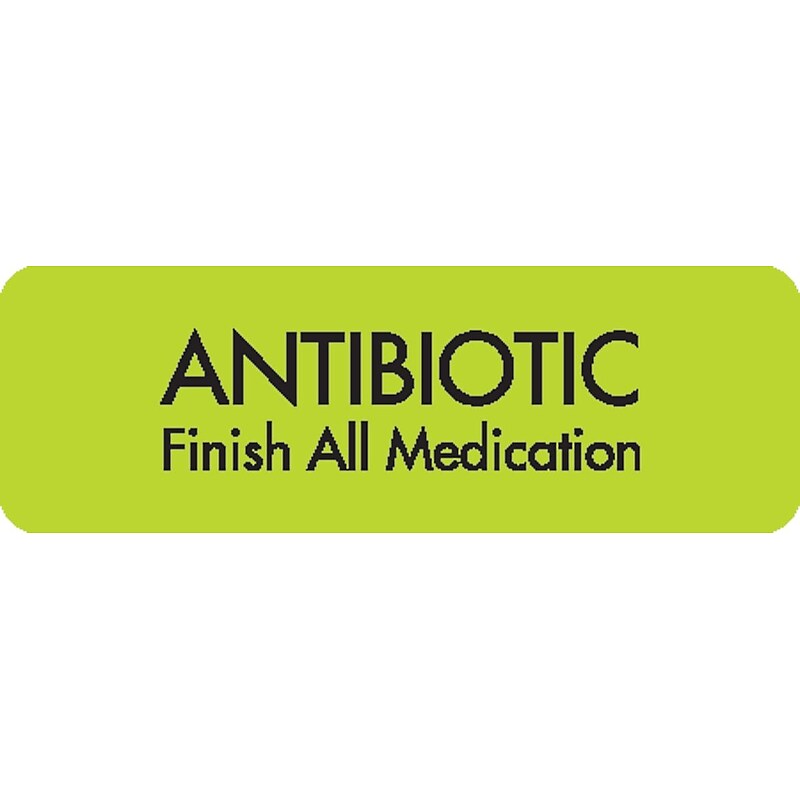 Medication Instruction Labels, Antibiotic, Chartreuse, 1.5 x 0.5 inch, 500 Labels image 1