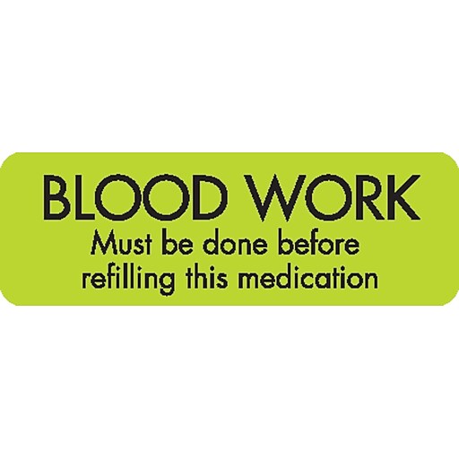 Veterinary Medication Instruction Labels, Blood Work Done, Chartreuse
