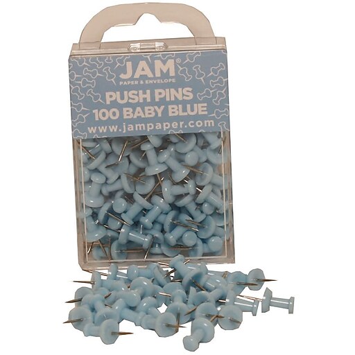JAM Paper® Push Pins, Baby Blue Pushpins, 100/Pack (222419047) Staples