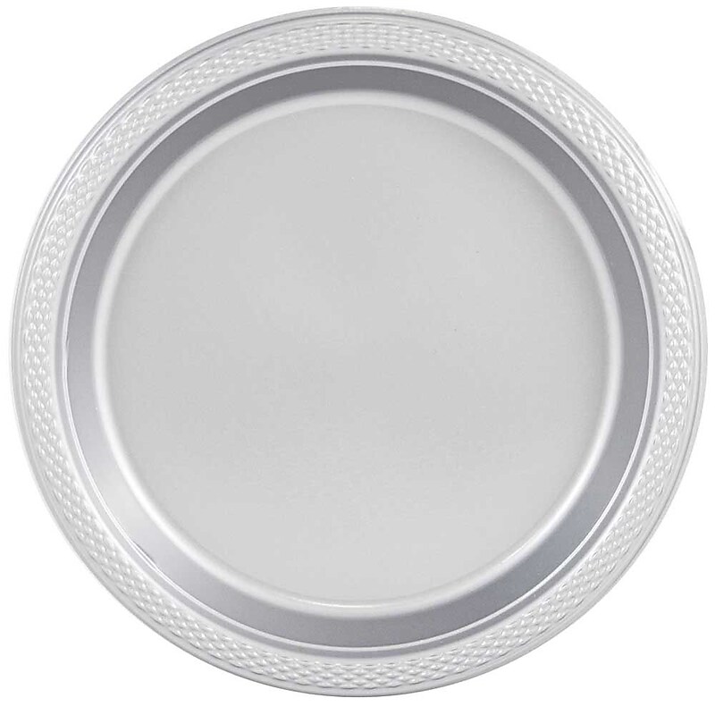 JAM Paper 7" Plastic Plates, Silver, 20/Pack (255325377) image 1