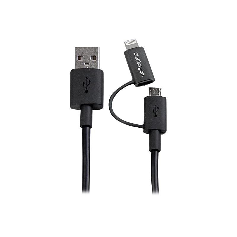 StarTech 3.3' Lightning/Micro USB to USB Male to Male Cable, Black (LTUB1MBK) image 1