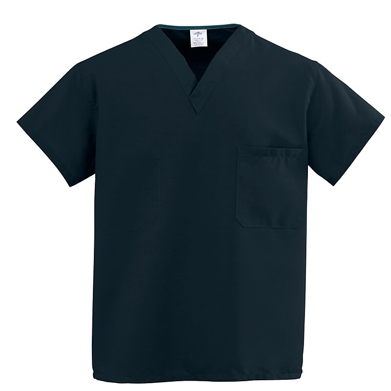 ComfortEase Unisex One-pocket V-neck Reversible Scrub Tops, Black, Small (910DKWS-CM) image 1