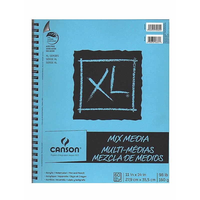 Canson XL 11" x 14" Wire Bound Mixed Media Sketch Pad, 60 Sheets/Pad, 2/Pack (97317-PK2) image 1