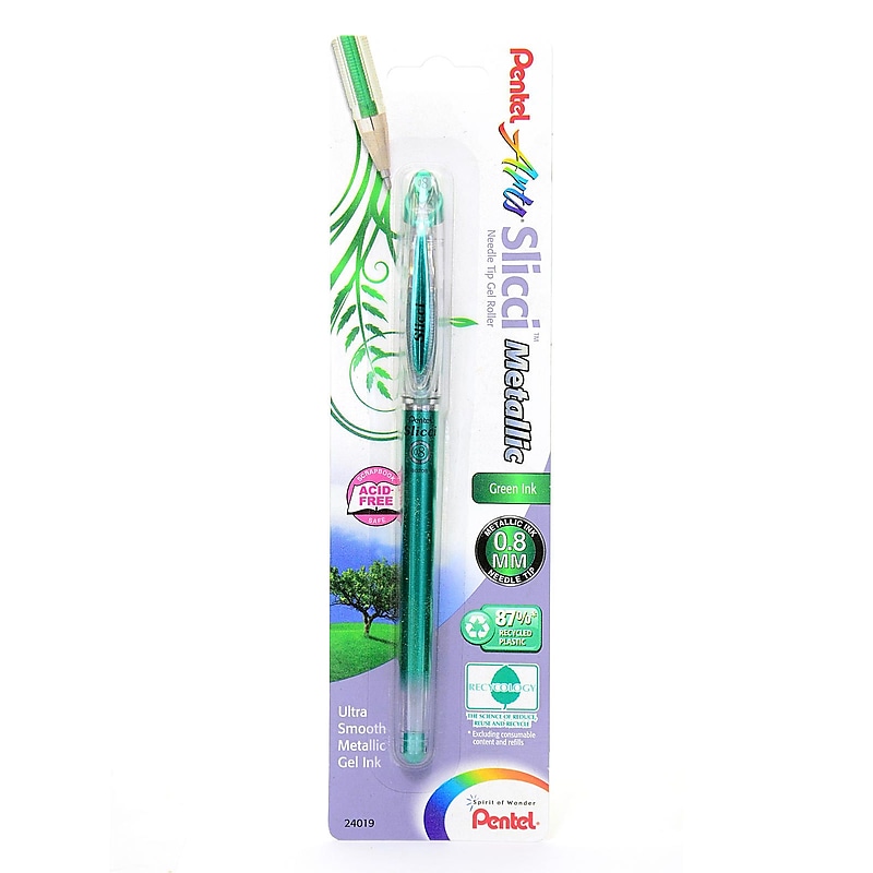 Pentel Slicci Extra Fine Metallic Gel Pens metallic green each [Pack of 6] image 1