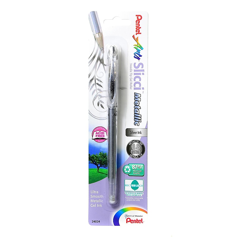 Pentel Slicci Extra Fine Metallic Gel Pens metallic silver each [Pack of 6] image 1