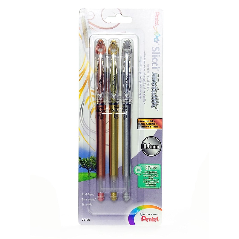 Pentel Slicci Extra Fine Metallic Gel Pens assorted pack of 3 [Pack of 2] image 1