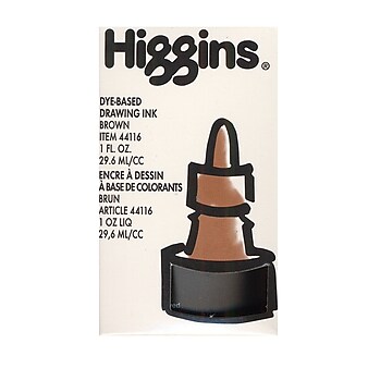 Higgins Dye-Based Drawing Ink, Brown / Non-Waterproof 1 oz. [Pack of 4]
