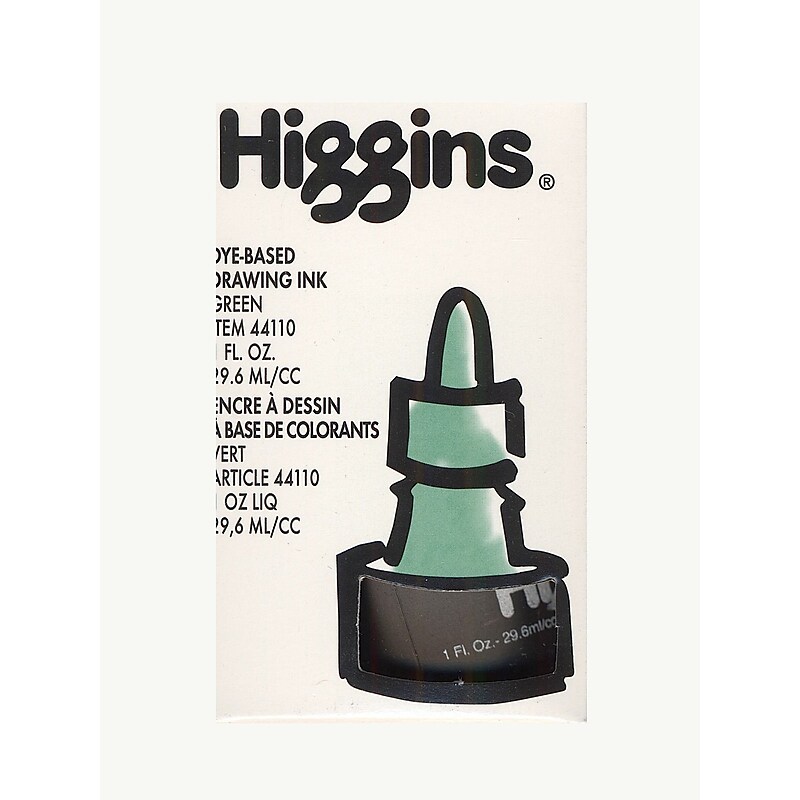 Higgins Color Drawing Inks green Dye Based / Non-Waterproof 1 oz. [Pack of 4] image 1