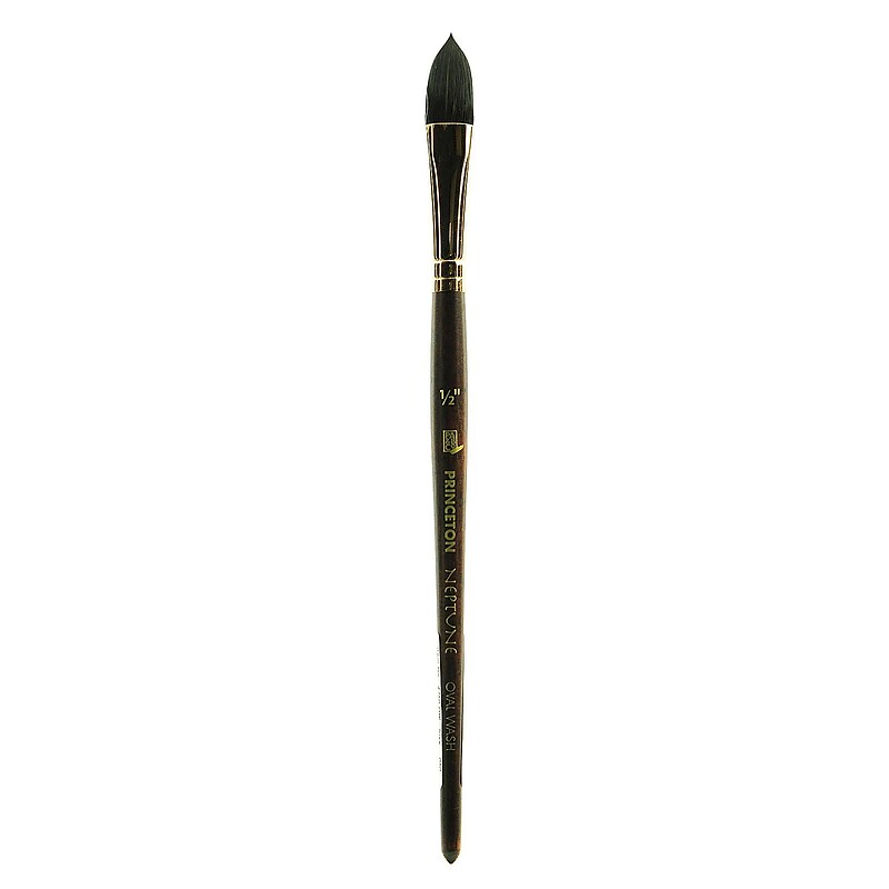 Princeton Artist Brush Neptune Short Handle Watercolor Synthetic Bristle, Oval Wash Brush (PBXP4750OW050) image 1