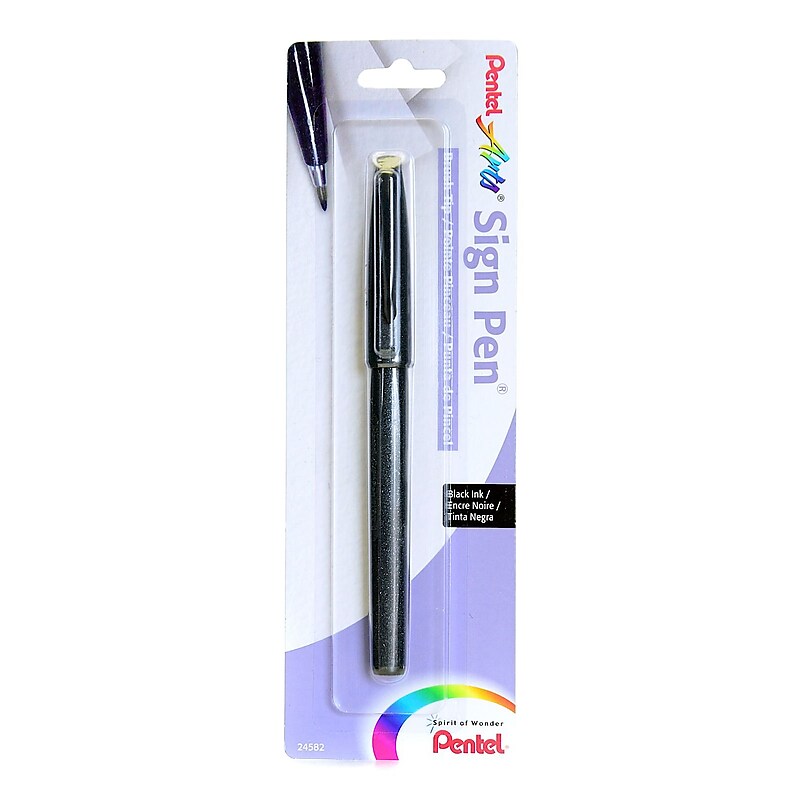 Pentel Sign Pen, Brush Tip, Black, 6/Pack (14069-PK6) image 1