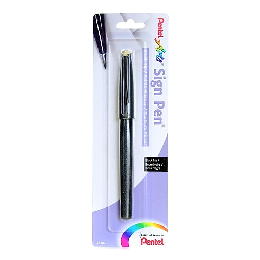 Pentel Sign Pen, Brush Tip, Black, 6/Pack (14069-PK6)
