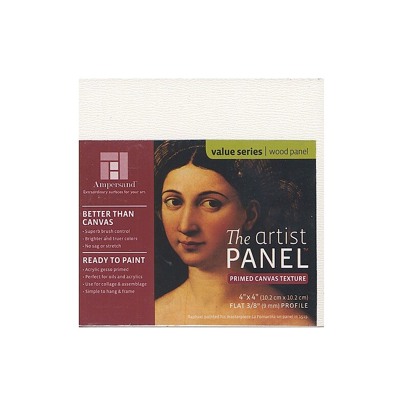 Ampersand The Artist Panel White Wood Canvas Panel, 4" x 4", 4/Pack (22001-PK4) image 1