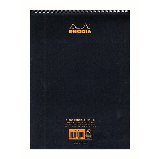 Rhodia Wirebound Notebooks, Graph, 81/4" X 121/2", Black, 5/Pack (92618Pk5) Staples