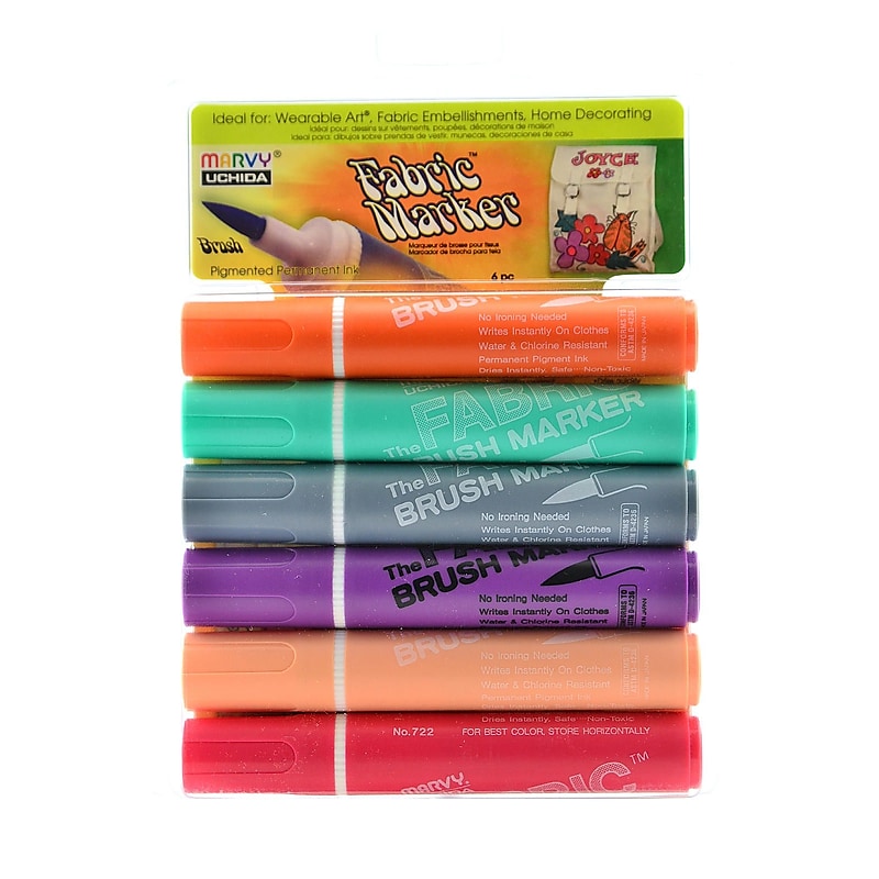 Marvy Uchida Fabric Markers, Brush Tip, Pastel, 6/Pack (65478) image 1