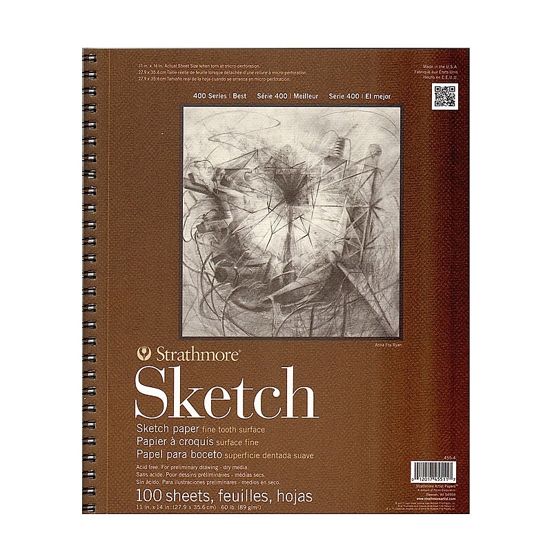 Strathmore 400 Series 11" x 14" Wire Bound Sketch Pad, 100 Sheets/Pad, 2/Pack (49070-PK2) image 1