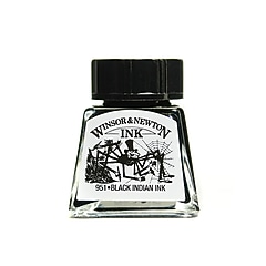 Winsor and Newton Drawing Inks, Black Indian Ink, 14ml 30, 4/Pack