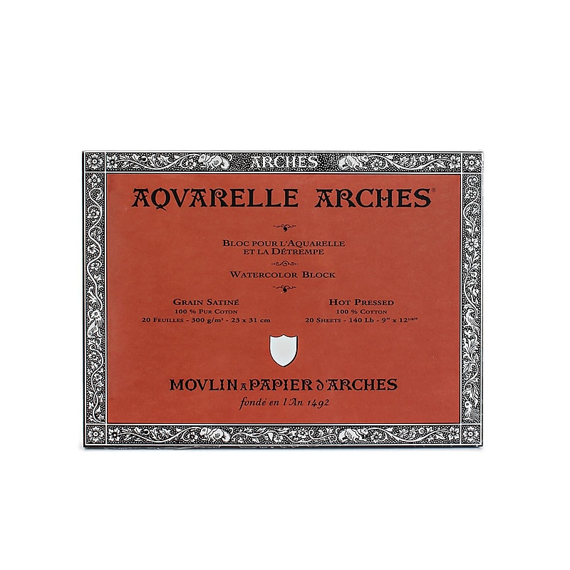Arches Aquarelle Watercolor Block, 140Lb, Hot Press, 9" X 12" (40079) image 1