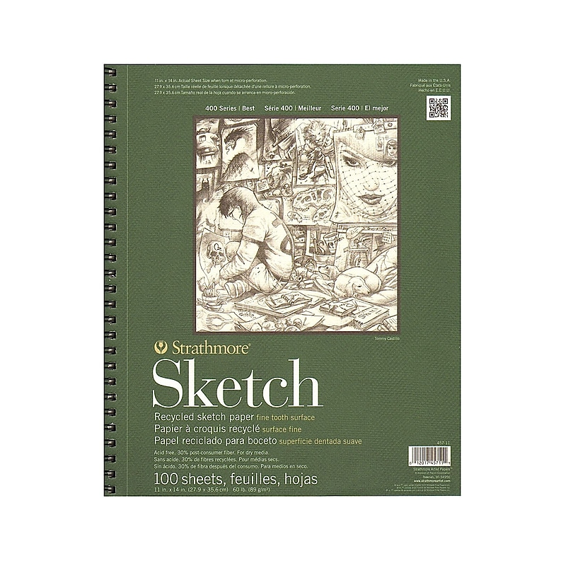 Strathmore 400 Series 11" x 14" Wire Bound Sketch Pad, 100 Sheets/Pad, 2/Pack (40578-PK2) image 1
