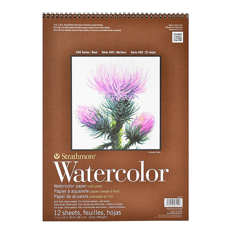 Strathmore 400 Series Watercolor Pad 11 In. X 15 In. Spiral Pad Of 12 [Pack Of 2] image 1