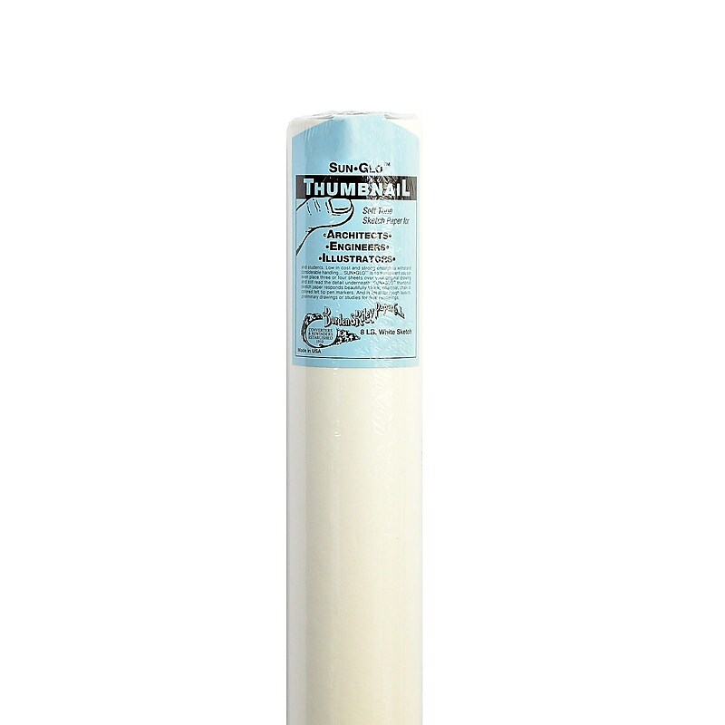 Borden And Riley Sun-Glo Thumbnail Sketch Paper Rolls White 8 Lb. 36" x 50 Yd. Roll image 1