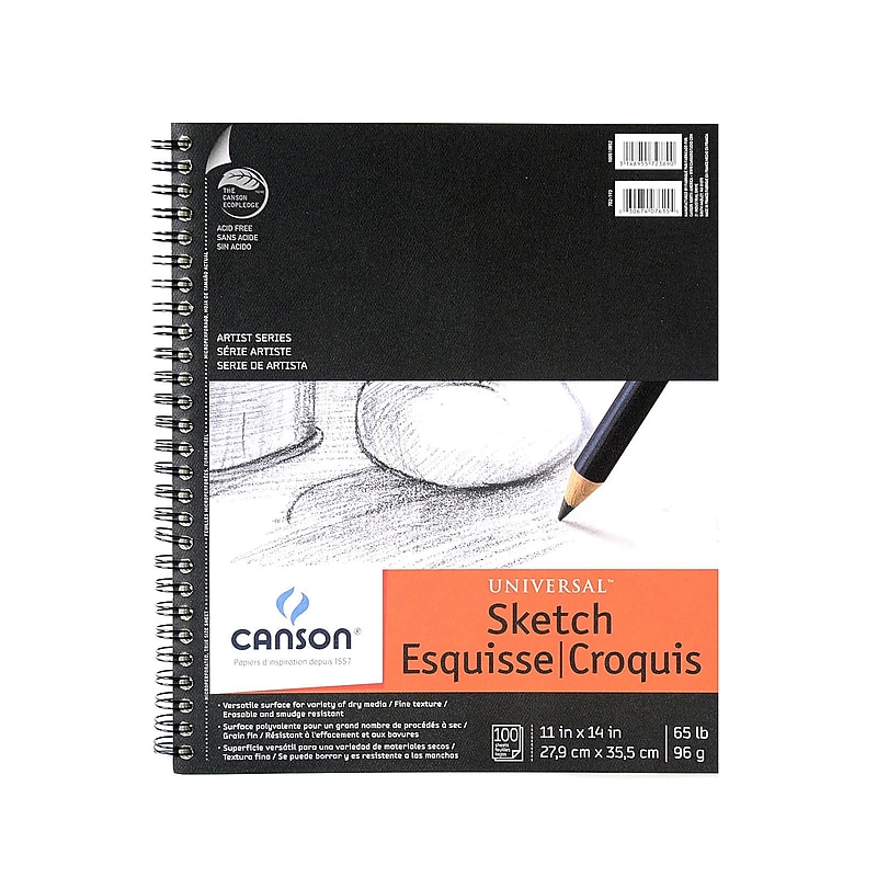 Canson Universal 11" x 14" Wire Bound Sketch Pad, 100 Sheets/Pad, 2/Pack (38573-PK2) image 1
