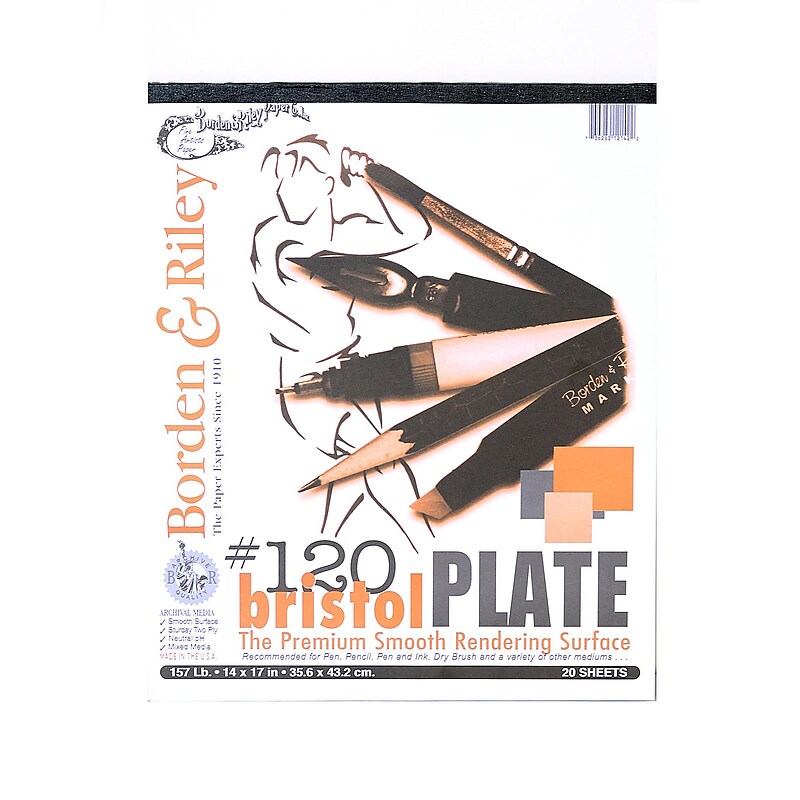 Borden & Riley 14" x 17" Tape Bound Bristol Sketch Pad, 12 Sheets/Pad (15332) image 1