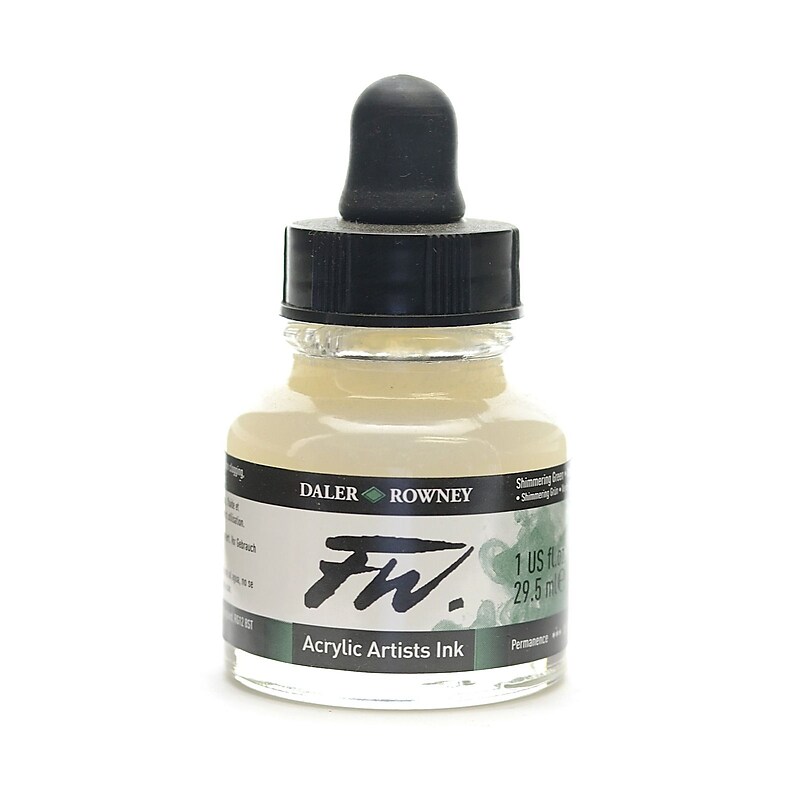 Daler-Rowney Fw Pearlescent And Shimmering Liquid Acrylic, Green, 1Oz, 2/Pack (65212-Pk2) image 1