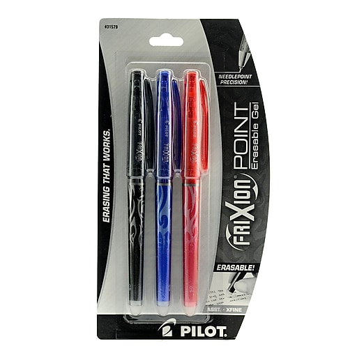 Pilot FriXion Point Erasable Gel Pens black, blue, red set of 3 0.5 mm