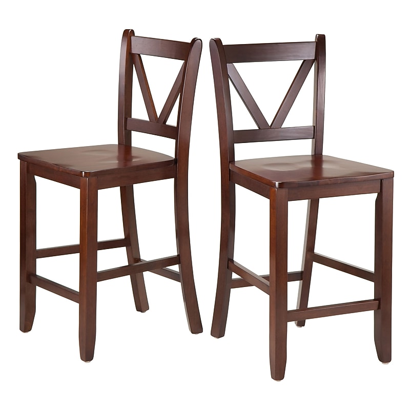 Winsome V-Back 24" Counter Stools, Walnut, Set of 2 (94253) image 1