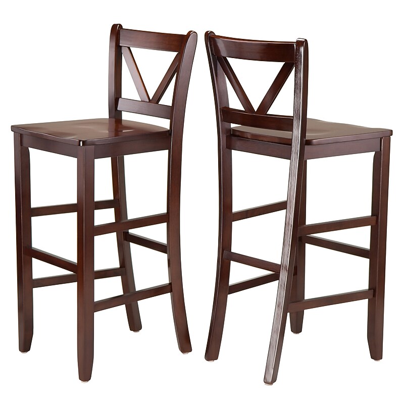 Winsome V-Back ontemporary Wood Full Back Bar Stool, Walnut, 2-Pieces (94259) image 1