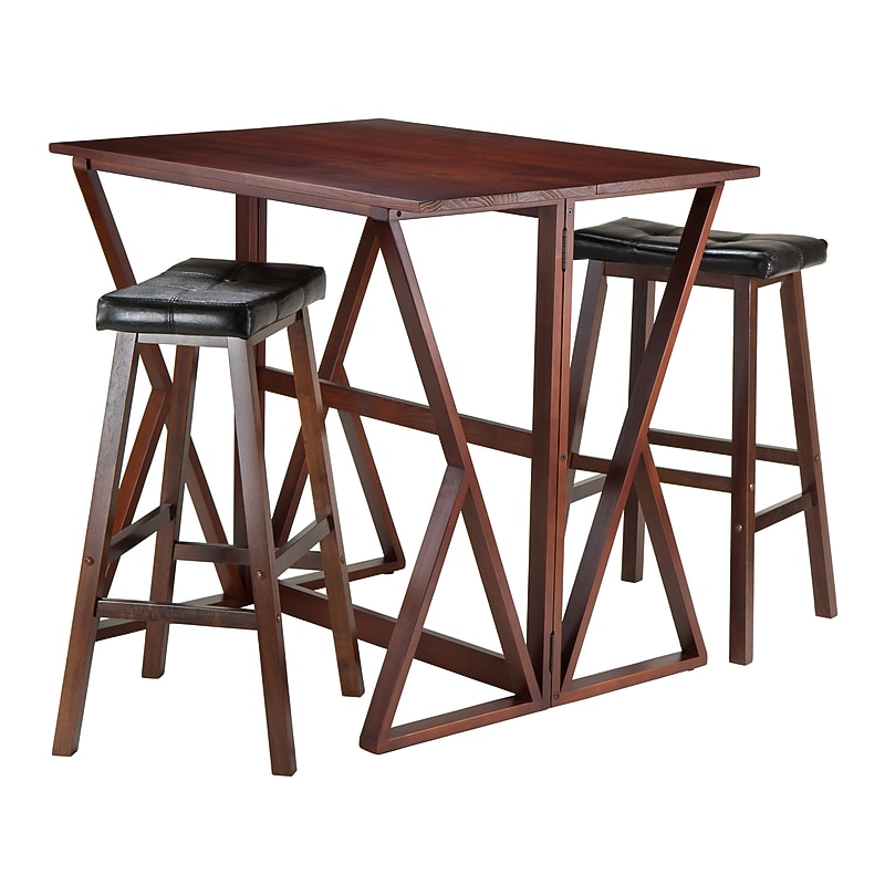 Winsome Harrington Drop Leaf Table with Two 29" Cushion Seat Stools, Walnut (94361) image 1