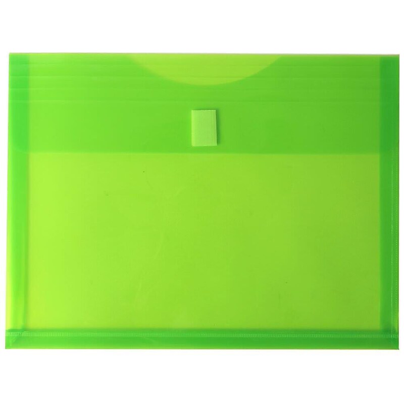 JAM Paper® Plastic Envelopes with Hook & Loop Closure, 9.75 x 13 with 1 Inch Expansion, Lime Green, 12/Pack (218V1LI) image 1