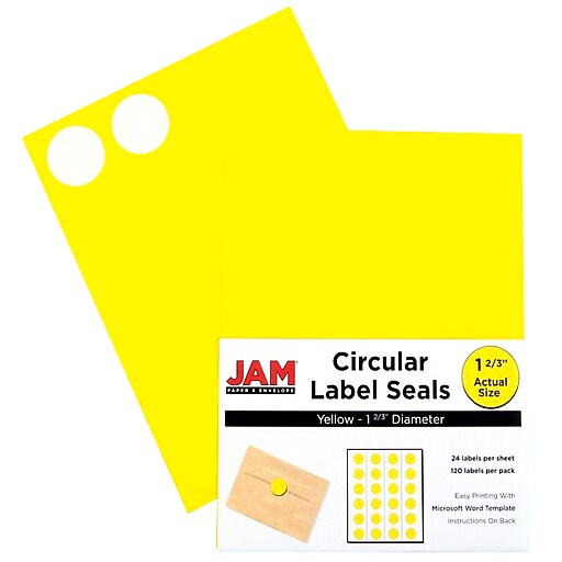 Shop Staples for JAM Paper® Round Circle Label Sticker Seals, 1 2/3 inch diameter, Yellow, 120