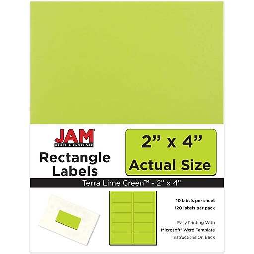 JAM Paper® Mailing Address Labels, 2 x 4, Ultra Lime Green, 120/pack (302724405) Staples