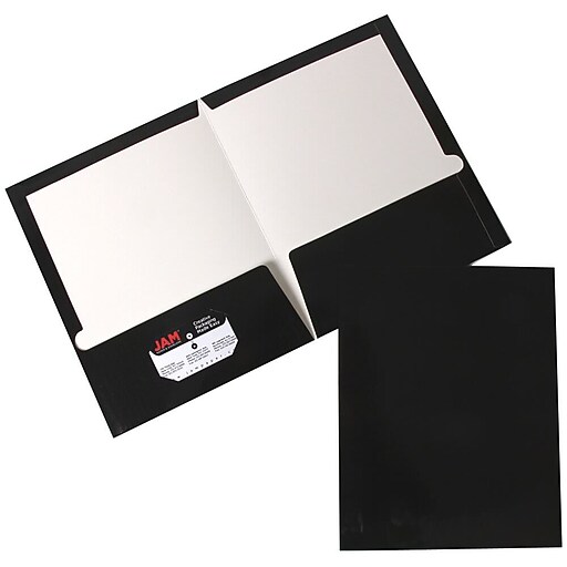 JAM Paper® 2 Pocket Laminated Glossy Presentation Folders, Black, 25