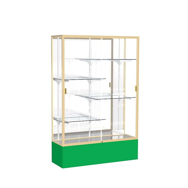 Ghent Spirit 48"W x 72"H x 16"D Floor Case, Mirror Back, Champagne Finish, Kelly Green Base image 1