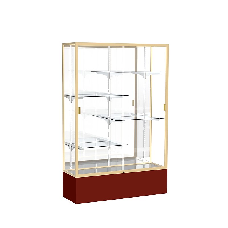 Ghent Spirit 48"W x 72"H x 16"D Floor Case, Mirror Back, Champagne Finish, Maroon Base image 1