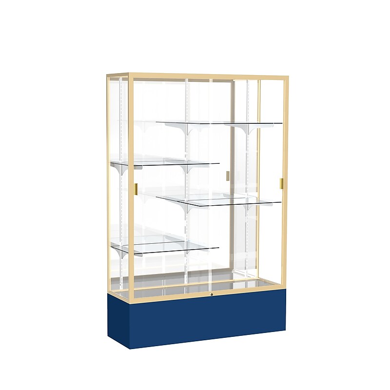 Ghent Spirit 48"W x 72"H x 16"D Floor Case, Mirror Back, Champagne Finish, Navy Base image 1