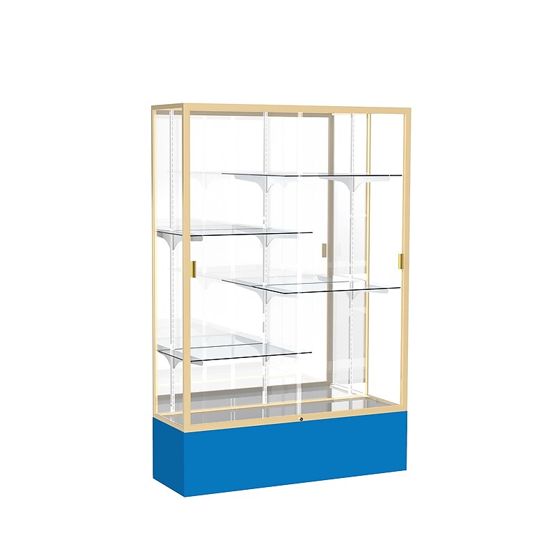 Ghent Spirit 48"W x 72"H x 16"D Floor Case, Mirror Back, Champagne Finish, Royal Blue Base image 1