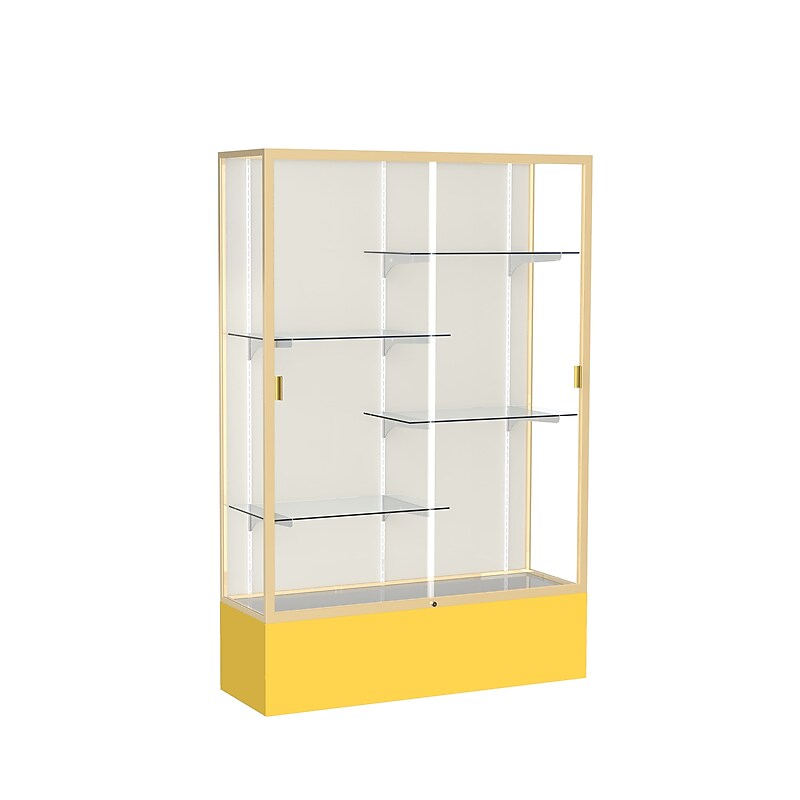 Ghent Spirit 48"W x 72"H x 16"D Floor Case, Plaque Back, Champagne Finish, Golden Rod Base image 1