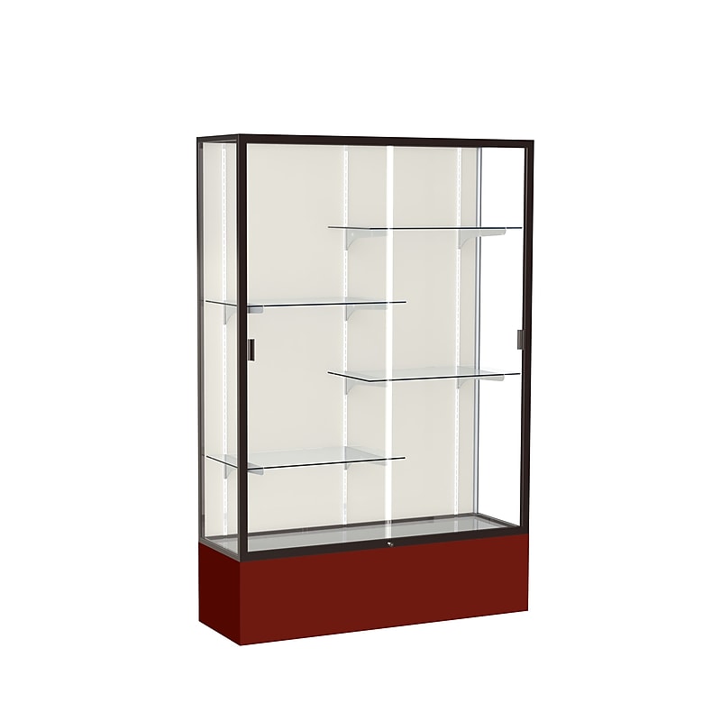 Ghent Spirit 48"W x 72"H x 16"D Floor Case, Plaque Back, Dk. Bronze Finish, Maroon Base image 1