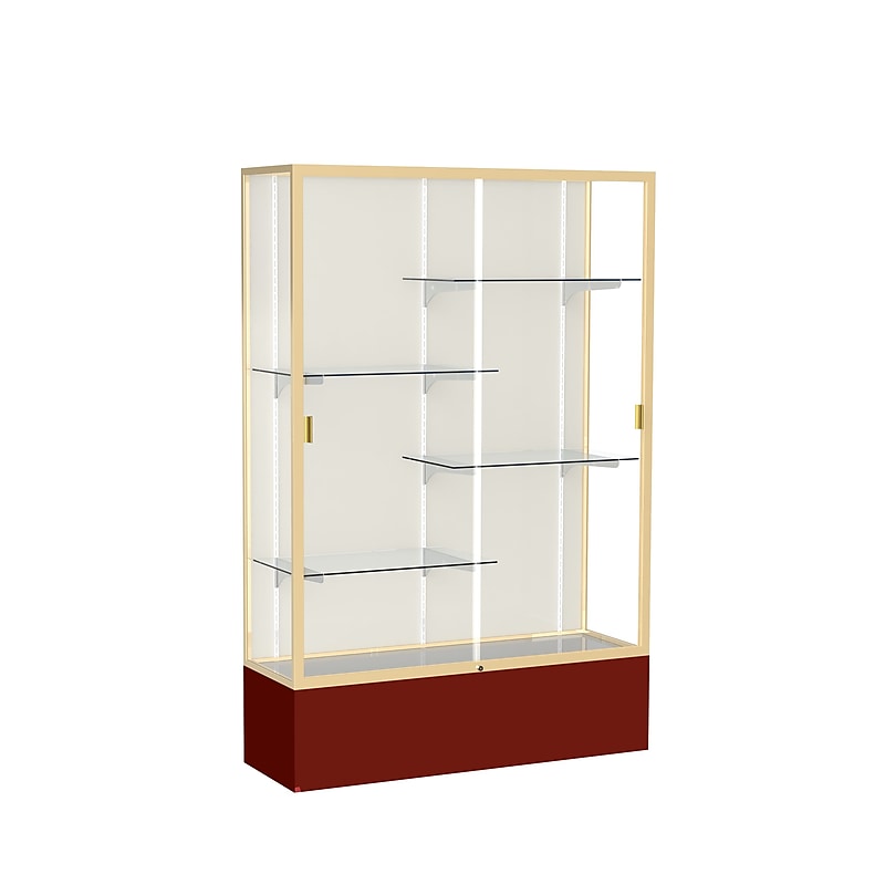 Ghent Spirit 48"W x 72"H x 16"D Floor Case, Plaque Back, Champagne Finish, Maroon Base image 1